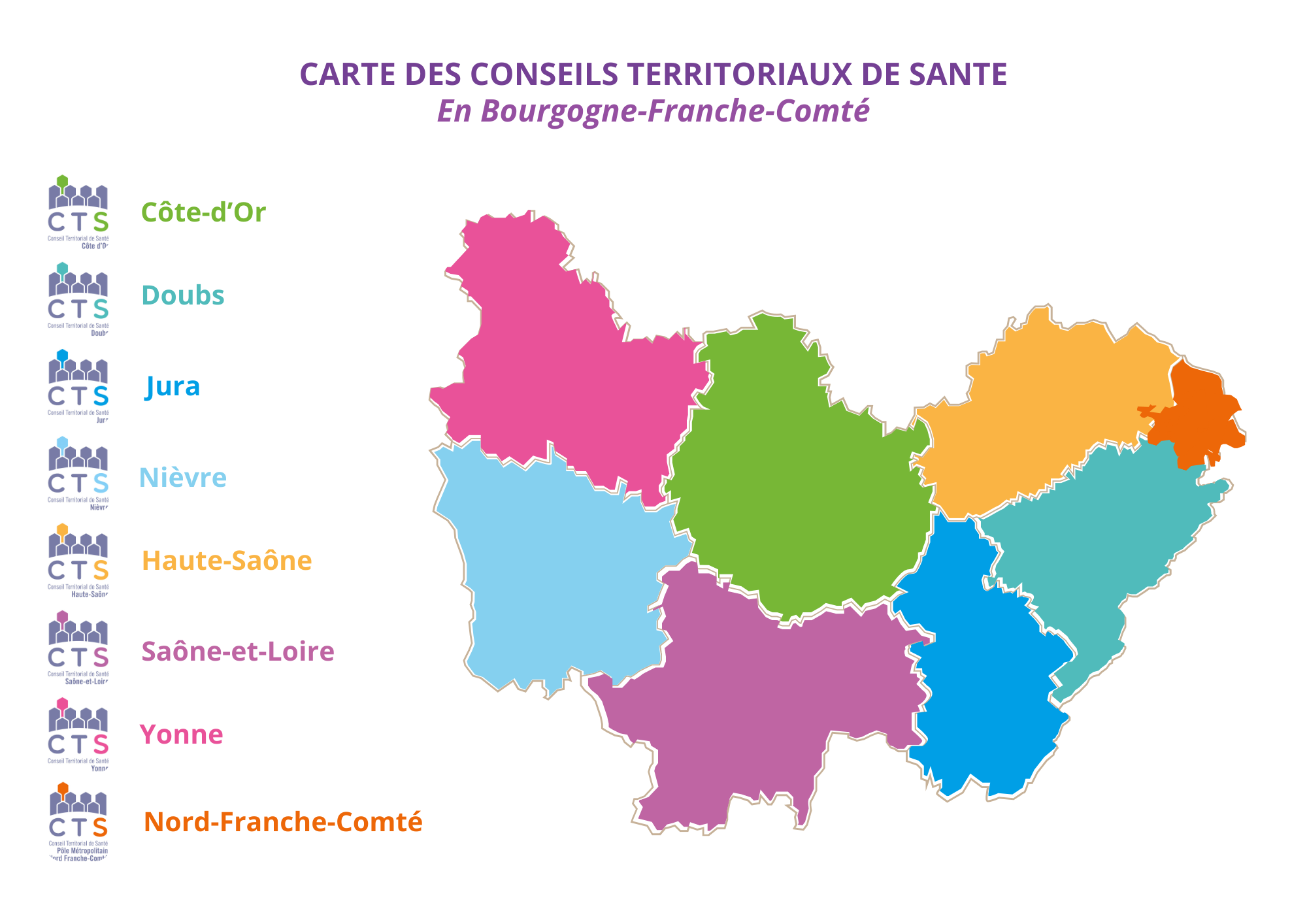 Carte des territoires des Conseils Territoriaux de Santé de la région