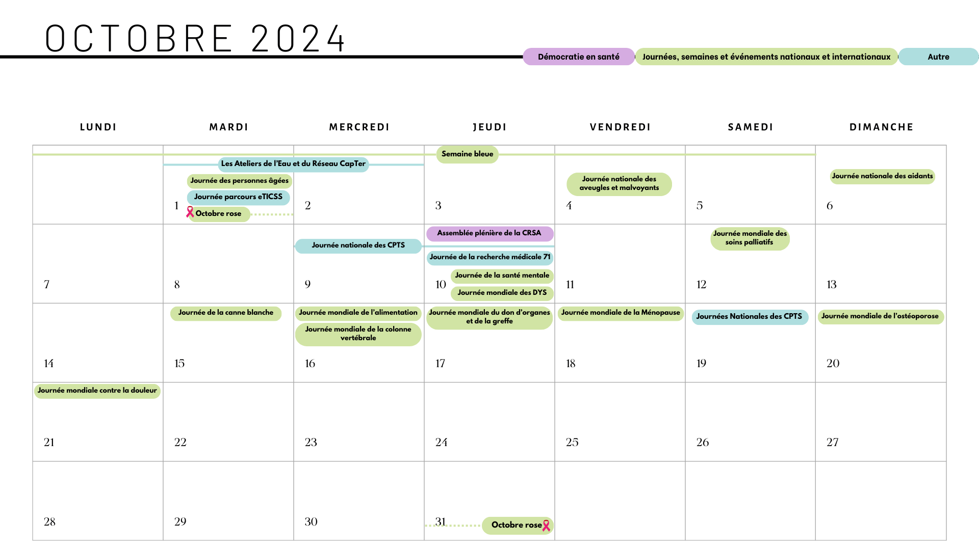 Calendrier du mois d'octobre