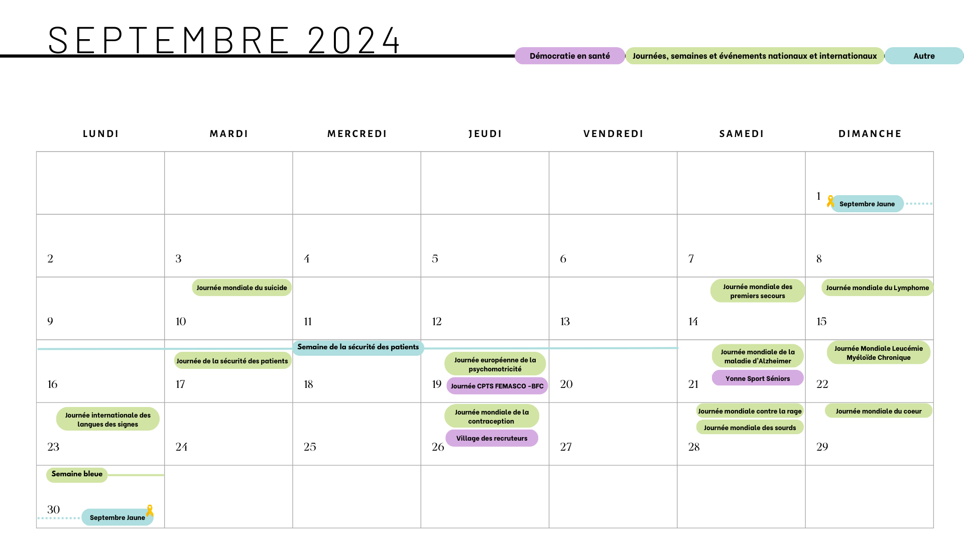 Calendrier du mois de septembre