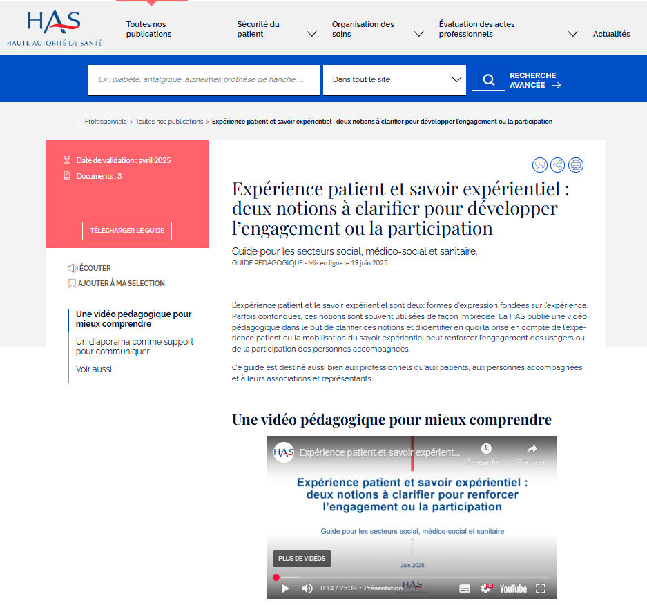La HAS clarifie les notions d’expérience patient et de savoir expérientiel